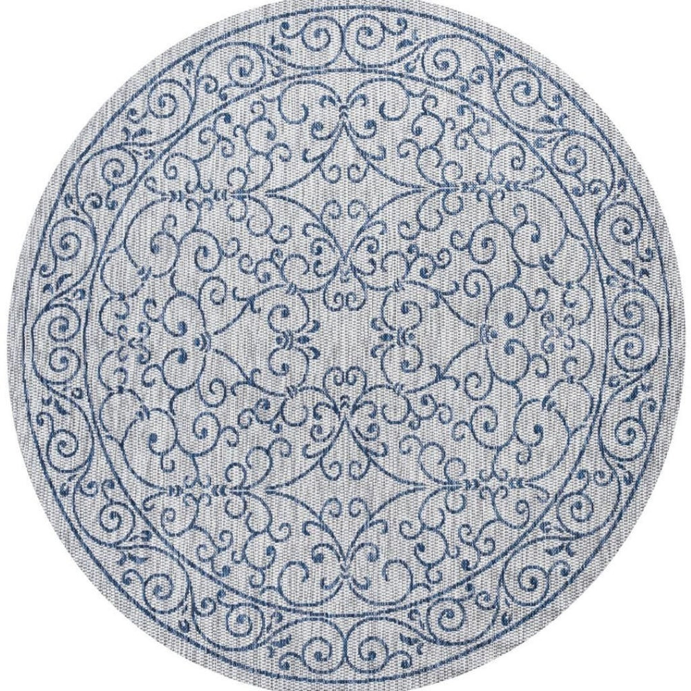 HomeRoots 9' Gray and Navy Blue Round Medallion Rug - Stylish Indoor/Outdoor Area Rug for Any Space 704318