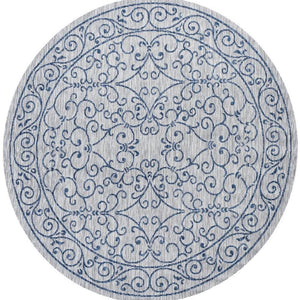 HomeRoots 9' Gray and Navy Blue Round Medallion Rug - Stylish Indoor/Outdoor Area Rug for Any Space 704318