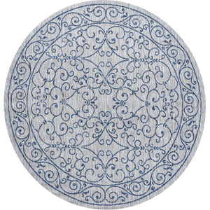 HomeRoots 9' Gray and Navy Blue Round Medallion Rug - Stylish Indoor/Outdoor Area Rug for Any Space 704318