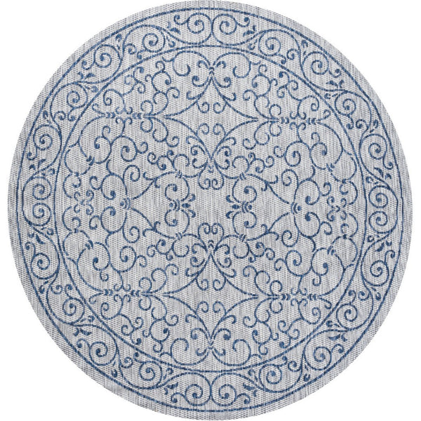 HomeRoots 9' Gray and Navy Blue Round Medallion Rug - Stylish Indoor/Outdoor Area Rug for Any Space 704318
