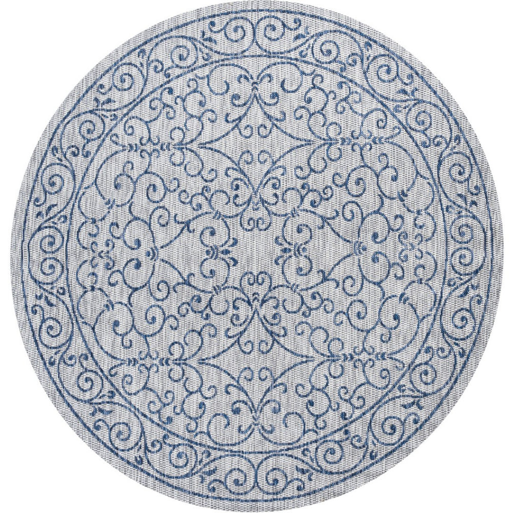HomeRoots 9' Gray and Navy Blue Round Medallion Rug - Stylish Indoor/Outdoor Area Rug for Any Space 704318