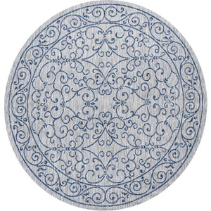 HomeRoots 9' Gray and Navy Blue Round Medallion Rug - Stylish Indoor/Outdoor Area Rug for Any Space 704318