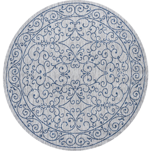 HomeRoots 9' Gray and Navy Blue Round Medallion Rug - Stylish Indoor/Outdoor Area Rug for Any Space 704318