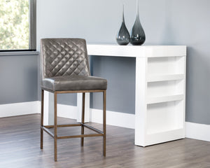 Sunpan Leighland Classic Barstool with Antique Brass Frame and Diamond-Stitched Faux Leather Upholstery Overcast Grey