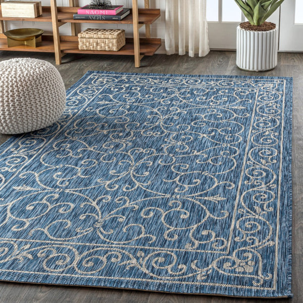 HomeRoots 10' Navy Blue & Gray Medallion Area Rug - Stylish Indoor/Outdoor Flooring for Any Space, 10'x14' 704320
