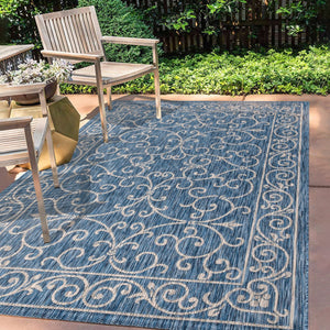 HomeRoots 10' Navy Blue & Gray Medallion Area Rug - Stylish Indoor/Outdoor Flooring for Any Space, 10'x14' 704320