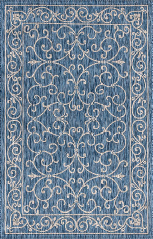 HomeRoots 6' X 9' Navy Blue and Gray Medallion Rug - Durable, Stylish Indoor/Outdoor Area Rug for Any Space 704322