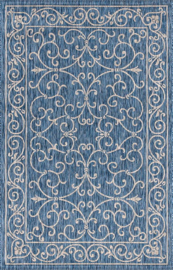 HomeRoots 6' X 9' Navy Blue and Gray Medallion Rug - Durable, Stylish Indoor/Outdoor Area Rug for Any Space 704322