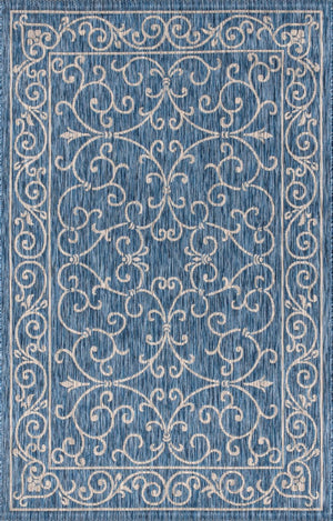 HomeRoots 6' X 9' Navy Blue and Gray Medallion Rug - Durable, Stylish Indoor/Outdoor Area Rug for Any Space 704322