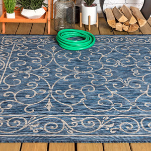 HomeRoots 6' X 9' Navy Blue and Gray Medallion Rug - Durable, Stylish Indoor/Outdoor Area Rug for Any Space 704322
