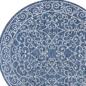 HomeRoots 6' Navy Blue and Gray Round Medallion Rug – Stylish Indoor/Outdoor Area Rug for Contemporary Spaces 704323