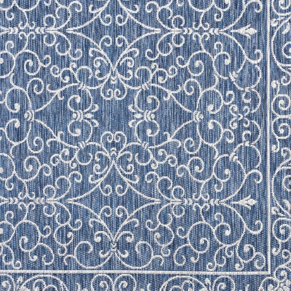 HomeRoots 6' Navy Blue & Gray Medallion Area Rug - Stylish Indoor/Outdoor Design for Modern Spaces! 704324