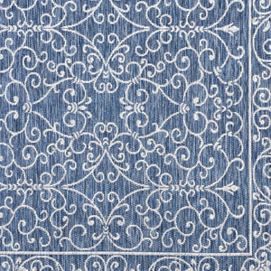 HomeRoots 6' Navy Blue & Gray Medallion Area Rug - Stylish Indoor/Outdoor Design for Modern Spaces! 704324