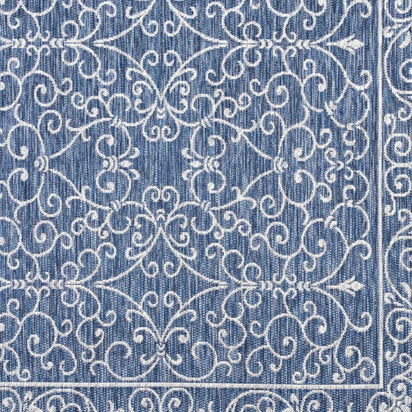 HomeRoots 6' Navy Blue & Gray Medallion Area Rug - Stylish Indoor/Outdoor Design for Modern Spaces! 704324