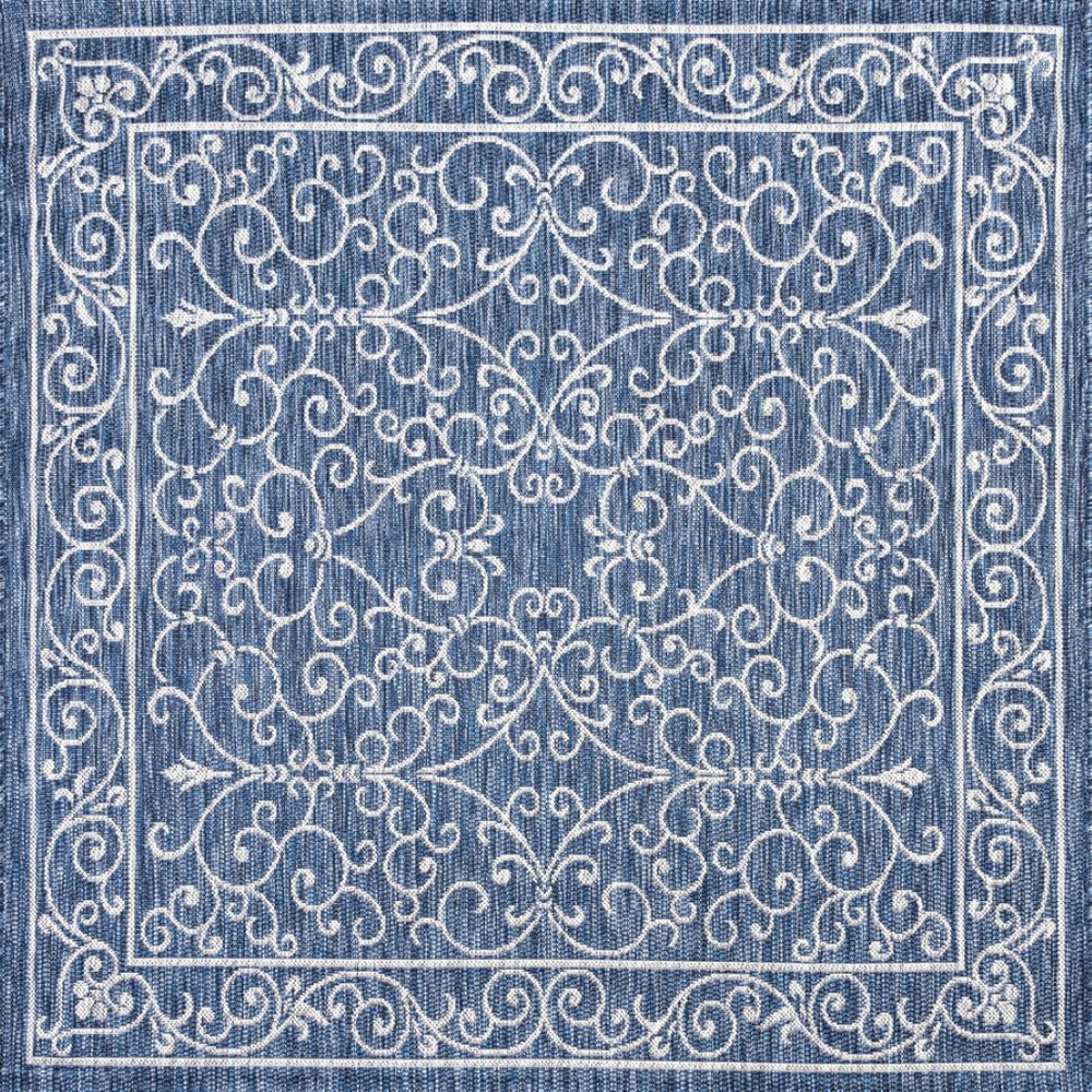 HomeRoots 6' Navy Blue & Gray Medallion Area Rug - Stylish Indoor/Outdoor Design for Modern Spaces! 704324
