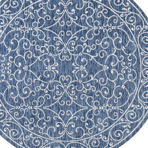 HomeRoots 8' Navy Blue and Gray Round Medallion Rug - Stylish Indoor/Outdoor Accent for Any Space! Durable & Chic 704325