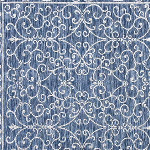 HomeRoots 8' Navy Blue and Gray Square Medallion Rug - Stylish Indoor/Outdoor Accent for Modern Spaces 704326