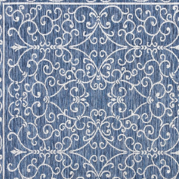 HomeRoots 8' Navy Blue and Gray Square Medallion Rug - Stylish Indoor/Outdoor Accent for Modern Spaces 704326
