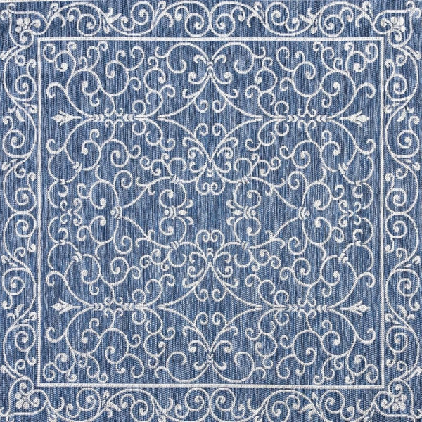 HomeRoots 8' Navy Blue and Gray Square Medallion Rug - Stylish Indoor/Outdoor Accent for Modern Spaces 704326