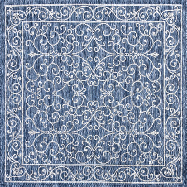 HomeRoots 8' Navy Blue and Gray Square Medallion Rug - Stylish Indoor/Outdoor Accent for Modern Spaces 704326