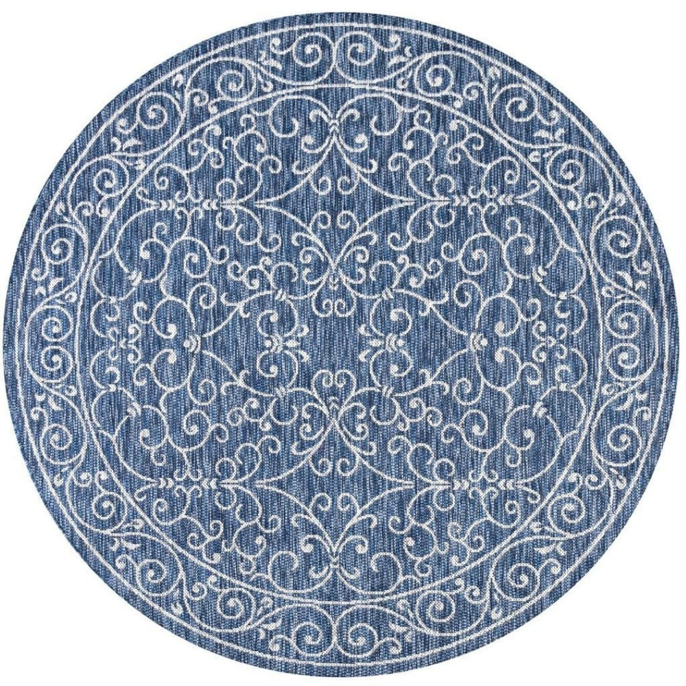 HomeRoots 9' Navy Blue & Gray Round Medallion Rug - Stylish, Durable Indoor/Outdoor Area Rug for Any Space 704327