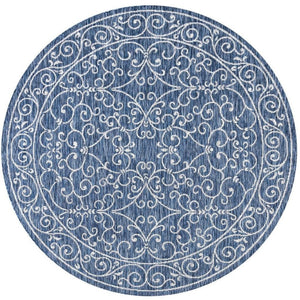 HomeRoots 9' Navy Blue & Gray Round Medallion Rug - Stylish, Durable Indoor/Outdoor Area Rug for Any Space 704327