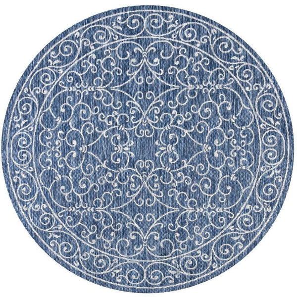 HomeRoots 9' Navy Blue & Gray Round Medallion Rug - Stylish, Durable Indoor/Outdoor Area Rug for Any Space 704327
