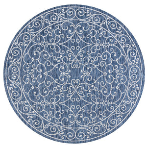 HomeRoots 9' Navy Blue & Gray Round Medallion Rug - Stylish, Durable Indoor/Outdoor Area Rug for Any Space 704327