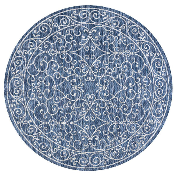 HomeRoots 9' Navy Blue & Gray Round Medallion Rug - Stylish, Durable Indoor/Outdoor Area Rug for Any Space 704327
