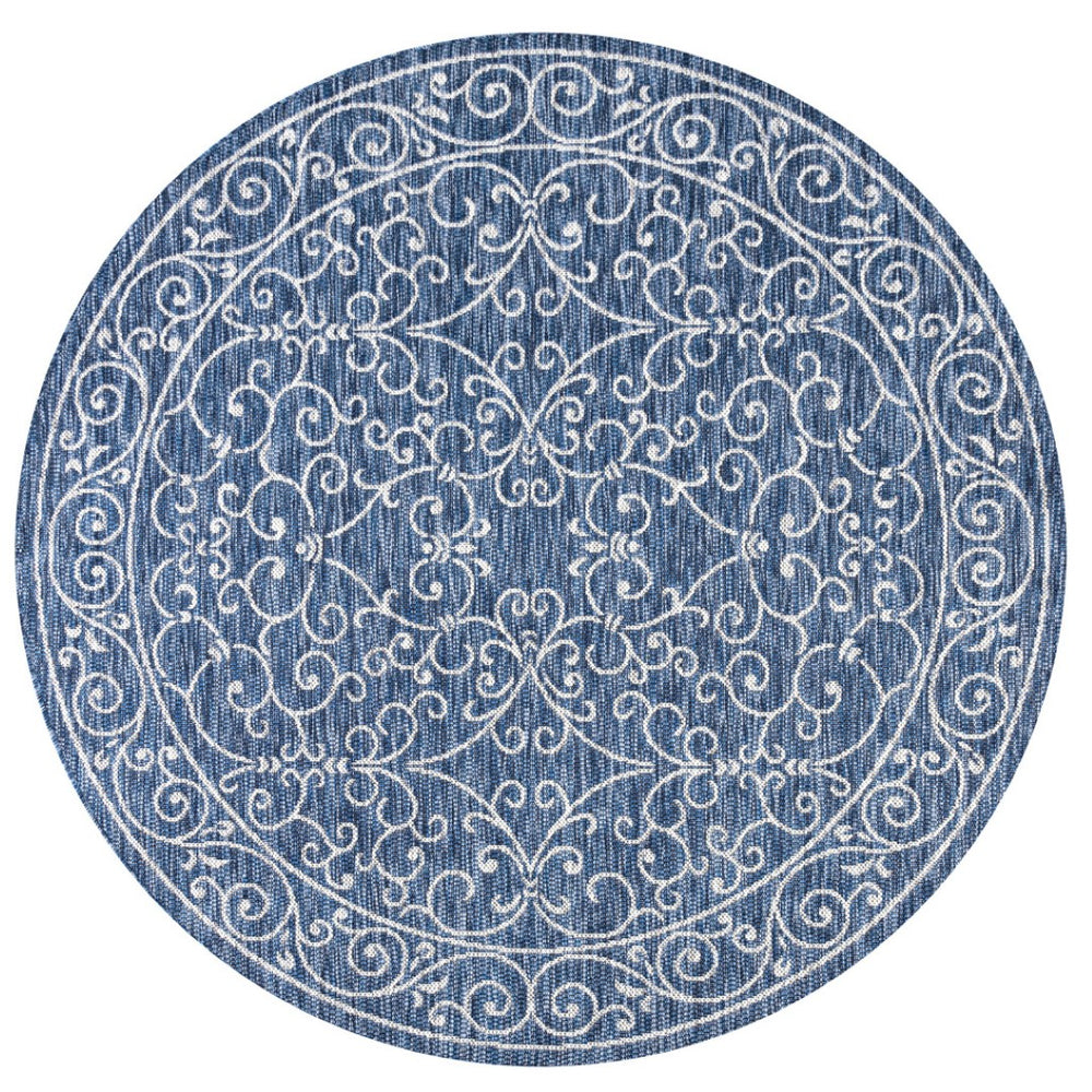HomeRoots 9' Navy Blue & Gray Round Medallion Rug - Stylish, Durable Indoor/Outdoor Area Rug for Any Space 704327