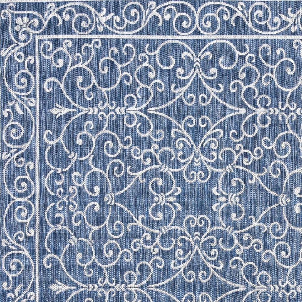 HomeRoots 9' Contemporary Navy Blue & Gray Square Medallion Area Rug - Stylish & Durable for Indoors/Outdoors 704328