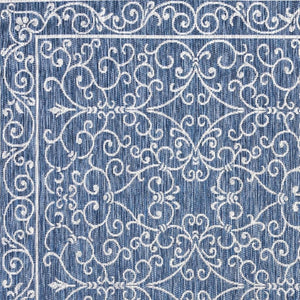 HomeRoots 9' Contemporary Navy Blue & Gray Square Medallion Area Rug - Stylish & Durable for Indoors/Outdoors 704328