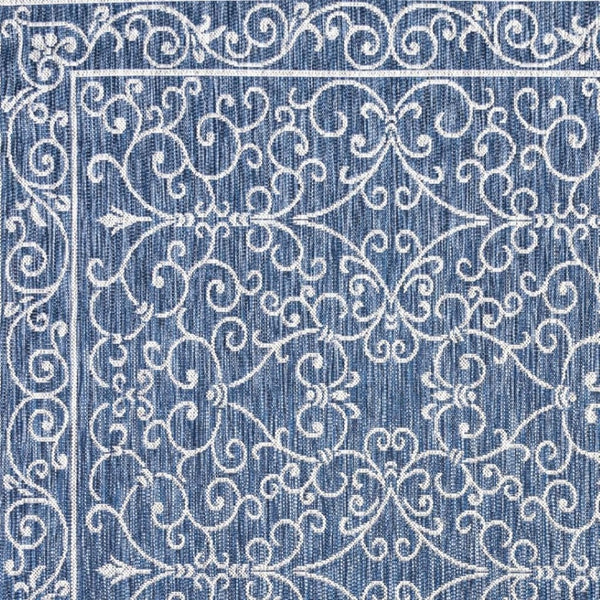 HomeRoots 9' Contemporary Navy Blue & Gray Square Medallion Area Rug - Stylish & Durable for Indoors/Outdoors 704328