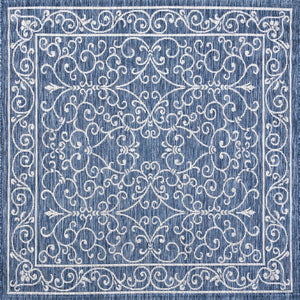 HomeRoots 9' Contemporary Navy Blue & Gray Square Medallion Area Rug - Stylish & Durable for Indoors/Outdoors 704328