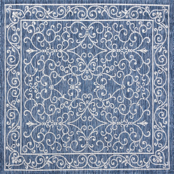 HomeRoots 9' Contemporary Navy Blue & Gray Square Medallion Area Rug - Stylish & Durable for Indoors/Outdoors 704328