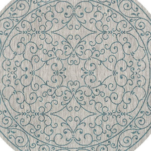 HomeRoots 5' Stylish Gray and Teal Round Medallion Area Rug for Indoor/Outdoor Spaces - Durable & Versatile! 704330