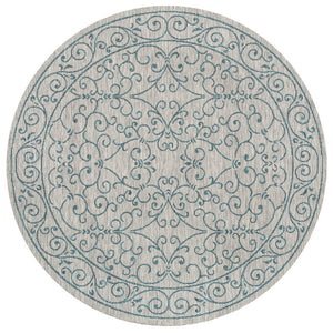 HomeRoots 5' Stylish Gray and Teal Round Medallion Area Rug for Indoor/Outdoor Spaces - Durable & Versatile! 704330