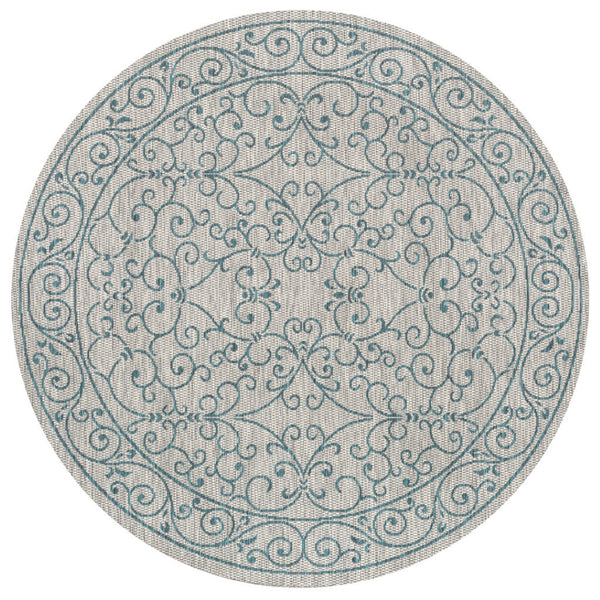 HomeRoots 5' Stylish Gray and Teal Round Medallion Area Rug for Indoor/Outdoor Spaces - Durable & Versatile! 704330