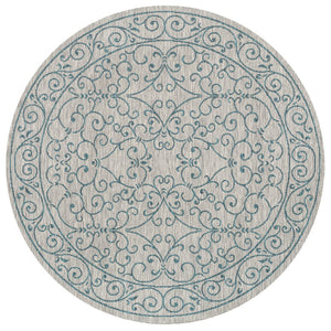 HomeRoots 5' Stylish Gray and Teal Round Medallion Area Rug for Indoor/Outdoor Spaces - Durable & Versatile! 704330