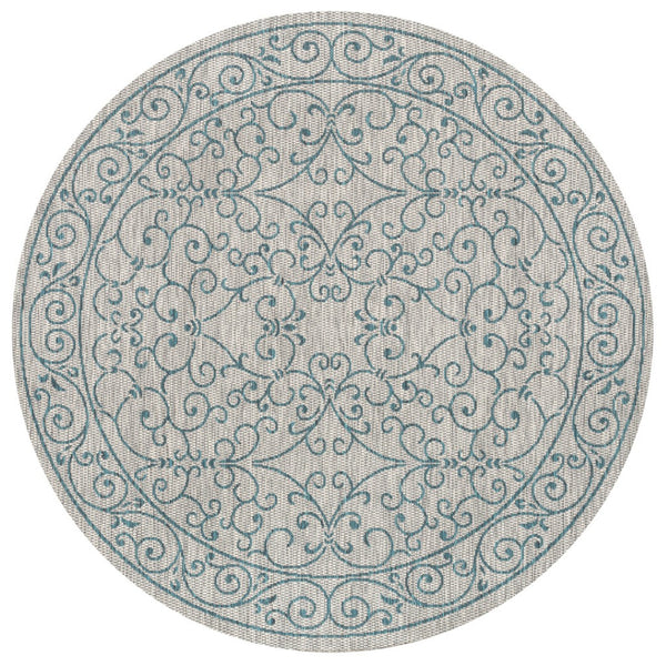 HomeRoots 5' Stylish Gray and Teal Round Medallion Area Rug for Indoor/Outdoor Spaces - Durable & Versatile! 704330