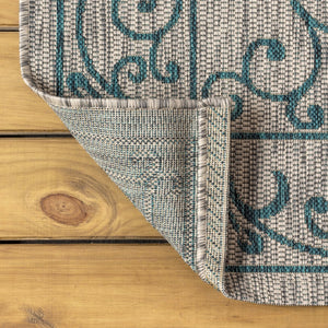 HomeRoots 5' Stylish Gray and Teal Round Medallion Area Rug for Indoor/Outdoor Spaces - Durable & Versatile! 704330