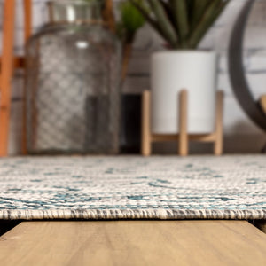 HomeRoots 5' Stylish Gray and Teal Round Medallion Area Rug for Indoor/Outdoor Spaces - Durable & Versatile! 704330