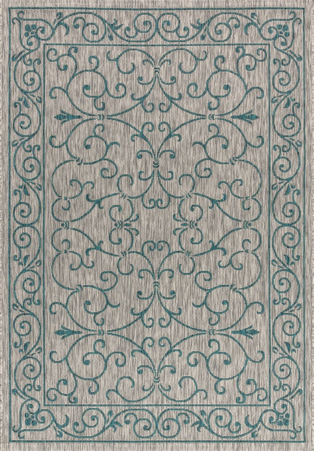 HomeRoots 9' X 12' Gray & Teal Blue Medallion Area Rug - Stylish, Durable Indoor/Outdoor Decor for Any Space 704337
