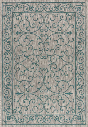 HomeRoots 9' X 12' Gray & Teal Blue Medallion Area Rug - Stylish, Durable Indoor/Outdoor Decor for Any Space 704337