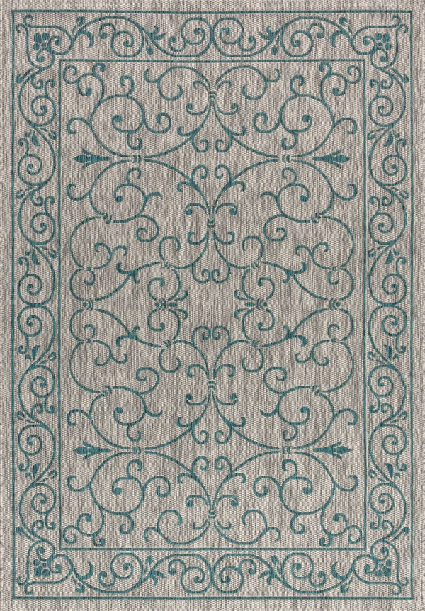 HomeRoots 9' X 12' Gray & Teal Blue Medallion Area Rug - Stylish, Durable Indoor/Outdoor Decor for Any Space 704337