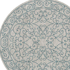 HomeRoots 9' Gray and Teal Blue Round Medallion Rug - Stylish Indoor/Outdoor Design, Durable & Easy Care Solution 704338