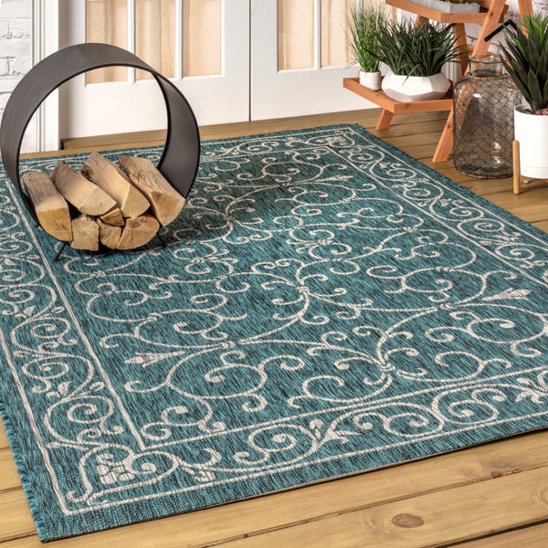 HomeRoots 10' Teal Blue and Gray Medallion Area Rug - Stylish, Durable Indoor/Outdoor Flooring for Any Space 704340