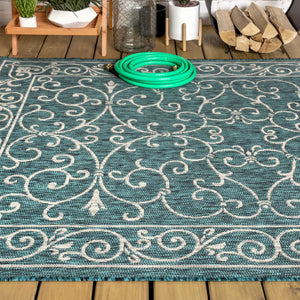 HomeRoots 10' Teal Blue and Gray Medallion Area Rug - Stylish, Durable Indoor/Outdoor Flooring for Any Space 704340