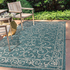 HomeRoots 10' Teal Blue and Gray Medallion Area Rug - Stylish, Durable Indoor/Outdoor Flooring for Any Space 704340
