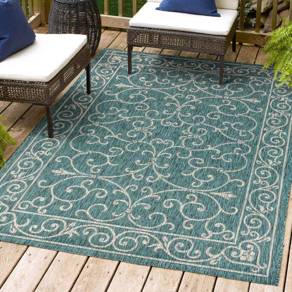 HomeRoots 10' Teal Blue and Gray Medallion Area Rug - Stylish, Durable Indoor/Outdoor Flooring for Any Space 704340